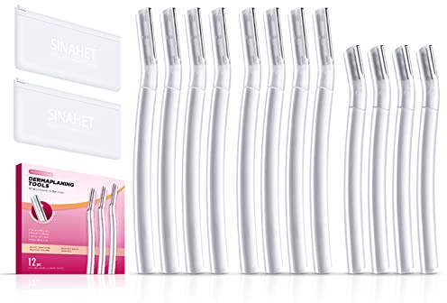 SINAHET Dermaplaning Tool (12 Count), professioneller Gesichtsrasierer für Frauen, Gesichts- und Augenbrauen-Haarentfernung, sanftes Hautpeeling-Klinge
