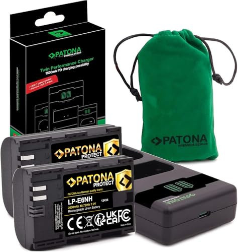 PATONA 2X Protect V1 Akku LP-E6NH 2600mAh mit Ladegerät PD Performance Kompatibel mit Canon EOS R5 R6 R6II R7 5D Mark II Mark III 6D 7D 60D 70D 80D 90D WFT-E5 WFT-E7 XC10 XC15 LPE6NH LP-E6
