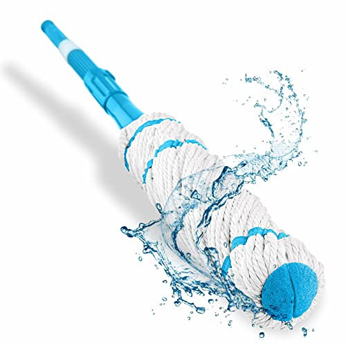 Mops For Cleaning Floors Easy Twist Squeeze Extendable Compact Super Absorbent Microfiber Kitchen Floor String Mop Tiles Cleaner Tools Removable Lightweight Wringing Water Faster Wet Dry 1 PC (86CM)