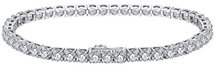 Bellitia Jewelry Weiß Vergoldet 925 Sterling Silber Zirkonia Damen Klassisch Tennis Armbänder für Frauen, Rund Geschnitten Infinite CZ Armband 3mm, 16.5cm