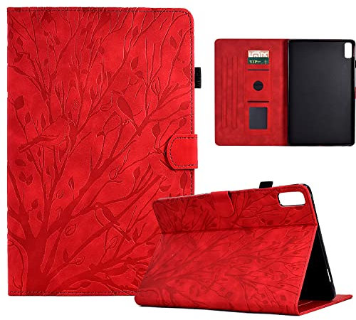 Coque Lenovo Tab P11 (2nd Gen)/ Pad Plus TB350FU/TB350XU 2023 (11,5 Pouce) Housse Étui à Rabat et Portefeuille Case avec Fonction Support et Poche Cartes, Pochette Coque de Protection - Rouge