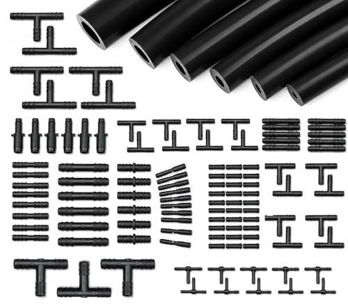 Ucreative Hochleistungs-Silikon-Vakuumschlauch-Set, 1,5 m, 3 mm, 4 mm, 5 mm, 6 mm, 8 mm, 10 mm, mit 113 Nylon-Anschlüssen, schwarz, 6 Stück