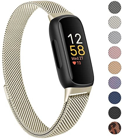 Oumida Armband Kompatibel mit Fitbit Inspire 3 Armband für Damen Herren, Prämie Edelstahl Metall Ersatzarmband mit Starker Magnet Uhrenarmbänder für Fitbit Inspire 3, Champagner Gold