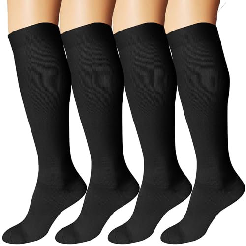 DDOBB 4 Paar Kompressionsstrümpfe Damen und Herren Stützstrümpfe Kompressionssocken Stützsocken Reisestrümpfe für Flug Sport Running Radsport(Schwarz*4, 4XL)