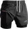 Viisendy Pro Herren 2-in-1 Laufshorts Workout Bodybuilding Trainingsshorts 3 Zoll Outdoor Marathon Joggingshorts Schwarz 2XL