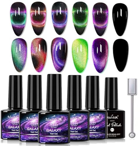 Cat Eye Gel Nagellack Set, 9D Cat Eye Gel Nagellack Set mit Magnet, Doppelt Farben Magnetisch Gel Nagellack Holografischer Soak Off Professionelle Verwendung für Salon-Set