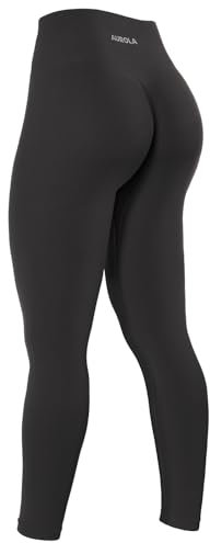 AUROLA Power-Workout-Leggings für Damen, Bauchkontrolle, hocksicher, gerippt, dick, nahtlos, Scrunch Active Pants, Kohlegrau, X-Klein