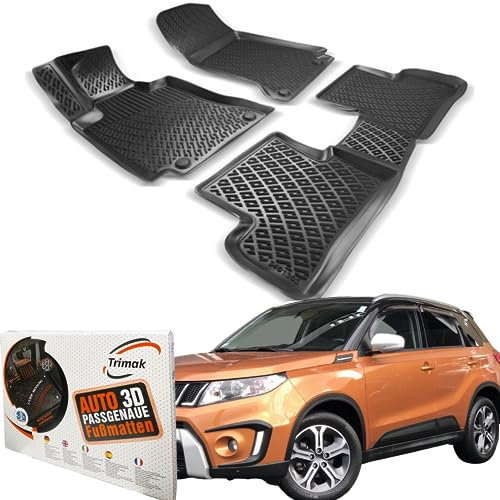 Trimak Passgenau 3D Fussmatten kompatibel mit Suzuki Vitara ab 2015 Auto Zubehör 1. Und 2. Reihe Gummimatten Autos TPE Allwetter Geruchlos rutschfest Vorne und Hinten Schwartz