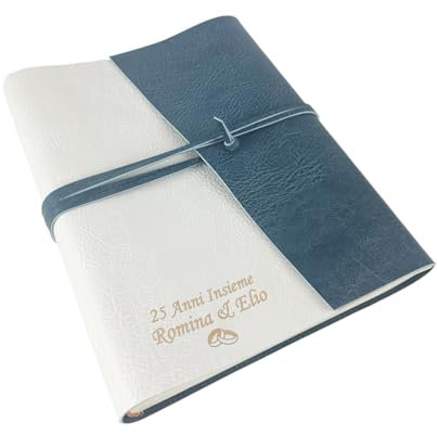 Fotoalbum - Double Vintage - handgefertigte Herstellung aus Kunstleder, personalisierbar mit Gravur. Ideal für Hochzeiten, Jubiläen und alle Veranstaltungen (Mit Gravur, Polar - Blau)