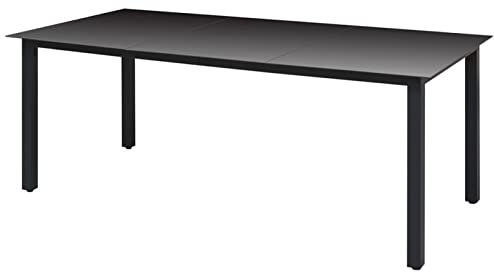 ZEYUAN Table de Jardin Ronde en Aluminium et Verre, 190 x 90 x 74 cm, Noir