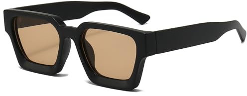 JCTAIFOO Vintage Rechteck Sonnenbrille für Damen Herren Retro Rechteckig Chunky Quadrat Große Dicke Frame Brille (Schwarz/Champagner)