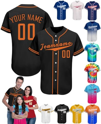 Personalisiert Baseball Trikot mit Namen T-Shirt Personalisierte Herren-Sporthemden Schnelltrocknend Atmungsaktiv Kurzärmelig für Damen Kinder, S-4XL