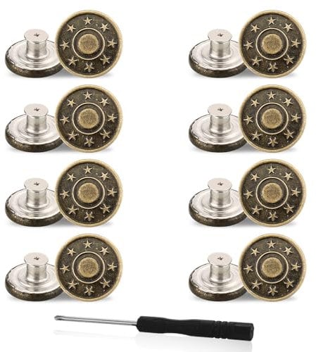 GEEHUA 8 Stück 20mm Verstellbare Ersatzknöpfe, kein Nähen abnehmbare Metallknöpfe Jeansknöpfe Reparatur Kombi Gewinde Nieten und Schraubendreher für jede Cowboy Kleidung Jacken und Hosen