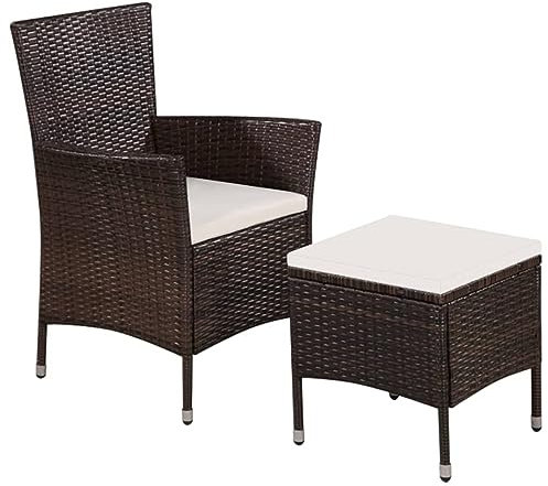 ShGaxin Gartenstuhl und Hocker mit Polstern, Gartensessel, Campingstuhl, Terassenstühle, Gartenmöbel, Balkon Stühle, Balkonstuhl, Hochlehner, Stühle Für Draußen, Poly Rattan Braun