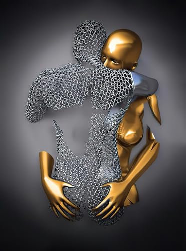 JNAOZI 3D Liebhaber Skulptur Poster Metall Figur Statue Leinwand Gemälde Liebe Umarmung Poster Abstrakt Leinwand Bilder Poster,Rahmenlos (Poster-04,30x40cm*1Pcs)