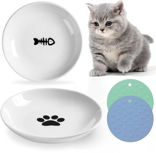 ShnminEU Set di 2 Ciotole per Gatti in Ceramica - Ciotole Piatte per Gatti per Alleviare l'Affaticamento dei Baffi - Adatte per Gatti e Piccoli Animali - Ciotole per Cibo Secco, Umido e Acqua