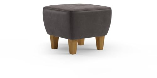 Cavadore Hocker Vida / Polsterhocker mit massiven Holzfüßen in Eiche / 52 x 46 x 52 / Mikrofaser, Graubraun