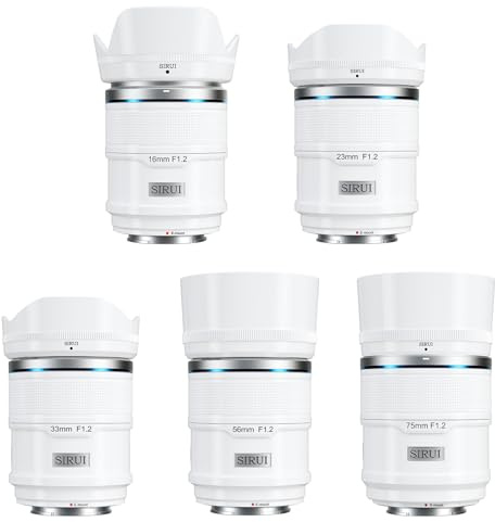SIRUI Sniper 16mm 23mm 33mm 56mm 75mm Autofokus-Objektiv-Set, F1.2 Weitwinkel APS-C Kameraobjektiv, E Mount Objektiv für A6400, A6700, ZV-E10, FX3/30 (E Mount, White)