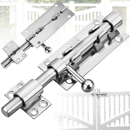 Xinlon 304 Targette en Acier Inoxydable, Verrou Porte Interieure avec Trou pour Cadenas, Loquet de Verrou Boulon à Glissière, Épaissi Targette de Porte pour Portail de Jardin, Cabanon, Fenêtres