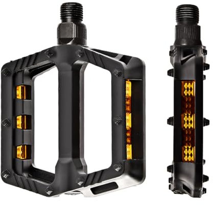 Ruayia Fahrradpedale, Mountainbike Pedale mit reflektierenden Streifen, rutschfeste CNC-MTB-Pedale aus Nylonfaser, 9/16 Zoll Pedale für Rennrad, für alle Fahrradttypen, Schwarz