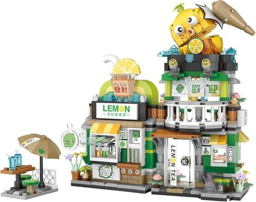 QLT Street View Lemon Tea Shop Mini Building Blocks, MOC Creative Building Toys Model Set for Girls 6-12 Years Old, 796 PCS Simulation Architecture Construction Toy, Gift Idea for Kids Adults