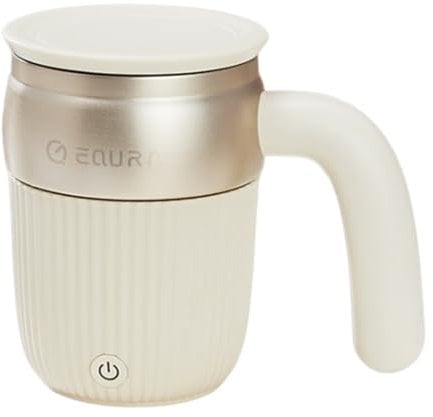 EQURA Self-Stirring 450ml Rechargeable Magnetic Coffee Mixing Cup for Tea/Hot Chocolate/Milk (Stainless Steel, White)