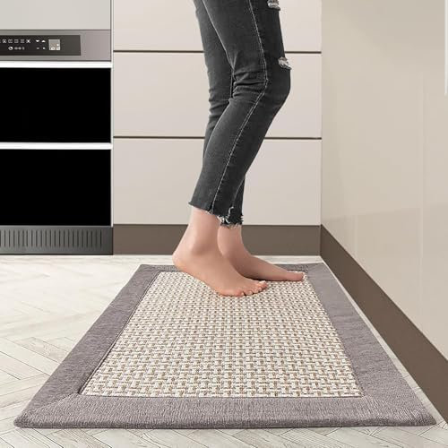 Cheerx Alfombra de cocina, lavable y antideslizante, alfombra de cocina tejida de algodón y lino, absorbente, alfombrilla de cocina para cocina, comedor, lavadero (gris, 50 x 80 cm)