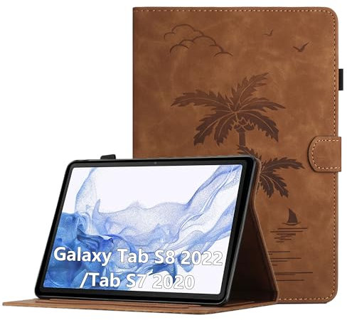 Custodia per Samsung Galaxy Tab S8 2022/ S7 2020 11 Pollici Cover in Pelle PU Case Coperchio Tablet Multi-Angli Supporto Pieghevole Cover Protettiva con Chiusura Magnetica, Auto Sveglia/Sonno-Marrone