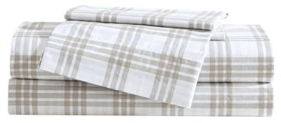 Eddie Bauer Bettwäsche-Set für Doppelbett, Baumwollperkal, superweiche und gemütliche Heimdekoration, Oeko-TEX-Zertifiziert (Einfach kariert, Beige, Doppelbett)