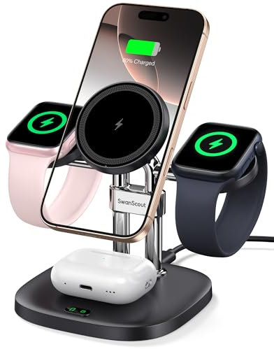 SwanScout 709M Double Chargeur pour Apple Watch 10, Chargeur Induction pour iPhone 16/15/14/13/12 Series, Station de Charge pour Apple Watch 9/8/7/6/5/4/3/2/SE 2, Airpods 4 (Noir)