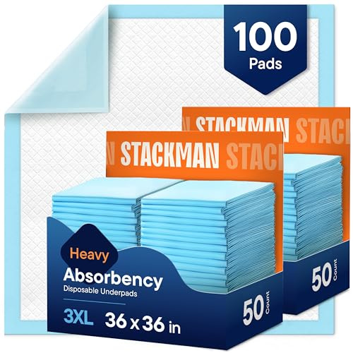 Chucks Pads Disposable Adult Underpads [100-Pack] 36x36 XXXL Super-Absorbent Incontinence Bed Pads – Large Leak-Proof Mattress Protector Pee Pads for Adults, Seniors, Kids & Pets