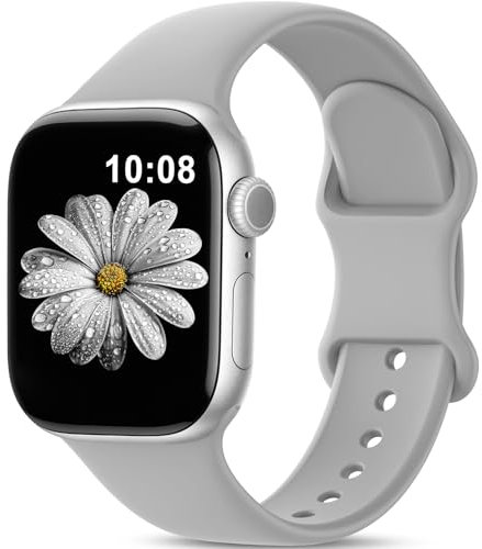 AMSKY Silikon Sport Armbänder Kompatibel mit Apple Watch Armband 40mm 42mm 46mm 44mm 45mm 41mm 38mm, Damen Herren Weiche Wasserdicht Gummi Band für iWatch Series 10 9 8 7 6 5 4 3 2 1 Se, Grau