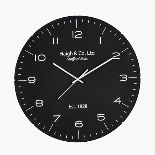 Pacific Lifestyle Analogue Dome Glass Wall Clock for Living Room | Large 50cm Round Wall Clock with Dome | Battery Operated Wall Mounted Clock (Black)