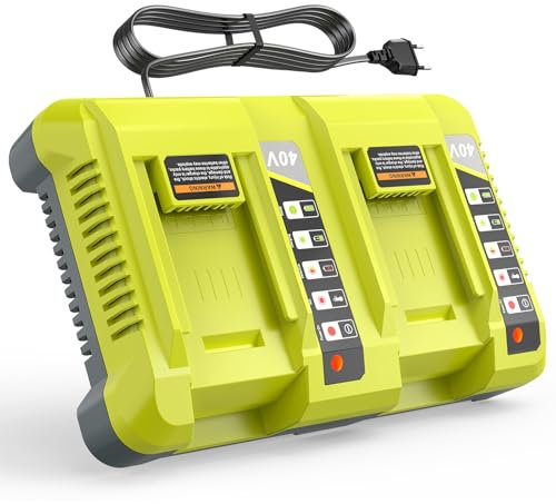 LabTEC Akku-Ladegerät für Ryobi OP401 Dual Port, 40V Lithium Akku kompatibel mit OP4015 OP4026 OP4040 OP4050, 40 Volt Ryobi Battery Ersatzladegerät (EU Plug)