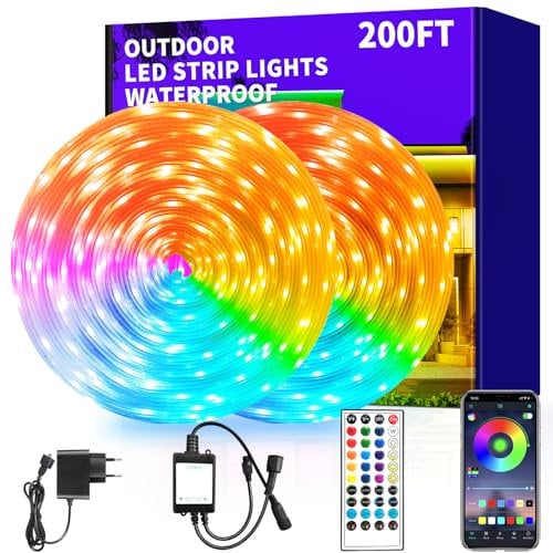 vimeepro 60M LED Strip IP68 Outdoor LED band Waterproof mit Remote/APP Control, musiksynchronisierte RGB led streifen aussenbereich für Schlafzimmer Dach Garten Treppe Party