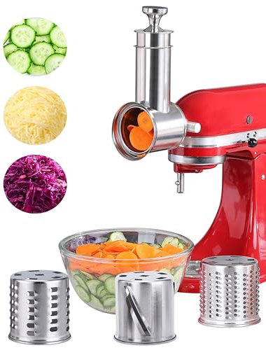 Stainless Steel Slicer Shredder Attachment for KitchenAid Stand Mixers, Large Salad Maker,Cheese Grater Accessories with 3 Thick Blades,Dishwasher Safe