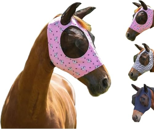 netproshop Fliegenmaske Super Bug Fliegenhaube mit Ohren und Öffnung für Stirnhaare Shetty bis XL-Full, Groesse:Shetty, Farbe:Unicorn