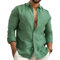 Litthing Men's Linen Shirts Long Sleeve Cotton Shirt Casual Summer Beach Tops Lightweight Breathable Button Down Solid Color Top for Men Adult Green