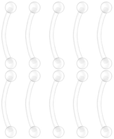 Besyvvin Plastik Curved Barbells 1,2mm Piercing Lippe Vertical Labret Septum Augenbrauen Rook 12mm Flexibel Kunststoff