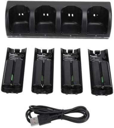 Remote Controller Charger Dock Station with 4 Pack 2800mAh Rechargeable Battery USB Cable LED Lights for Wii Gaming Accessories (Black)