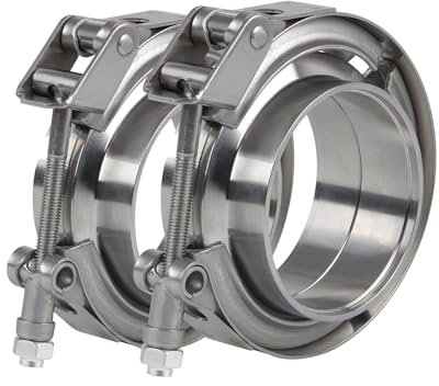 Densieg 2 Stück Ø 63,5 mm (2,5 Zoll) V-Band Klemme + Flansche – Edelstahl Auspuffschelle Kit für Turbo, Auspuff, Downpipe – Quick Release