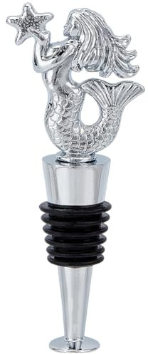 GORGECRAFT Mermaid Wine Bottle Stopper Silver Metal Silicone Reusable Sea Ocean Starfish Champagne Toppers Pump Decor Wine Saver for Holiday Housewarming Christmas Halloween Wedding Party
