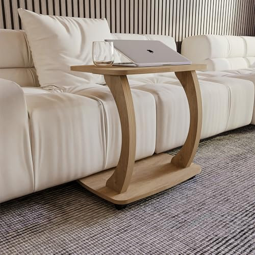 sugodesign Table d'appoint canapé à roulettes, Petit Table Basse Design pour Salon, Surface idéale pour PC et Boissons (Chêne Fumé)