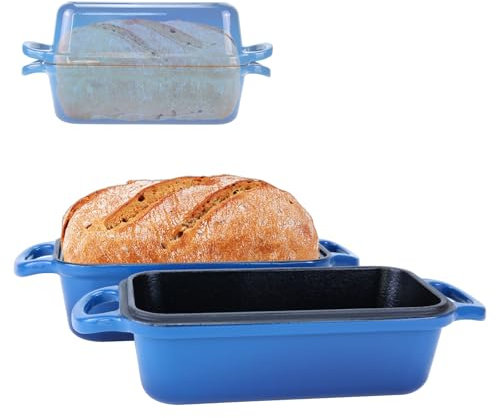 Gusseisen Brotbackform mit Deckel 22,96cm × 12,78cm,Bread Pans for Homemade Bread, Heavy Duty Loaf Pans for Baking Bread, Sourdough Bread Pan, Durable Loaf Pans for Oven Baking, Set of 2 (MeeresBlau)