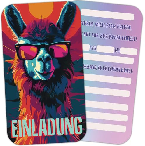 ZELAITE 12 Lama Einladungskarten Kindergeburtstag für Jungs und Mädchen, Geburtstagseinladungen für Kinder inkl. 12 Briefumschläge, Geburtstagseinladungen,Party deko (B)