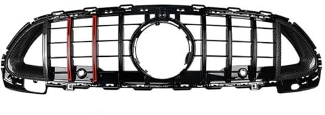 SQIFBA Frontgrill Sport Racing Grill Mit Kamera Für Mercedes Für Benz C-Klasse W206 2022+ C200 C220 C300 Grill Kühlergrill(Red and Carbon)