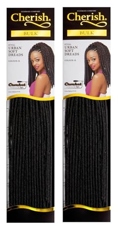 Cherish Urban Soft Dreads Bulk Synthetic Hair Extensions, X 2 Packets Colour 1B