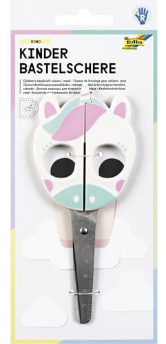 folia 771 - Kinder Bastelschere UNICORN, ca. 16 cm, Kinderschere mit Einhornmotiv und Linealprägung, rostfrei mit abgerundeten Ecken, für Rechtshänder