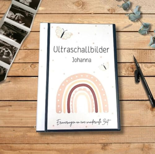 Ultraschallbilder Mappe Album für Ultraschallbilder personalisierbares Einsteckalbum stabiles Cover Erinnerungen an Schwangerschaft (mit Einlegeblättern in den Folien)