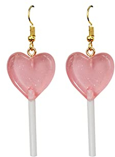 Generisch Sleeper Earrings Cute Heart Lollipop Ohrring Candy Dangle Ohrringe mit Goldhaken Doppel Ohrringe Silber